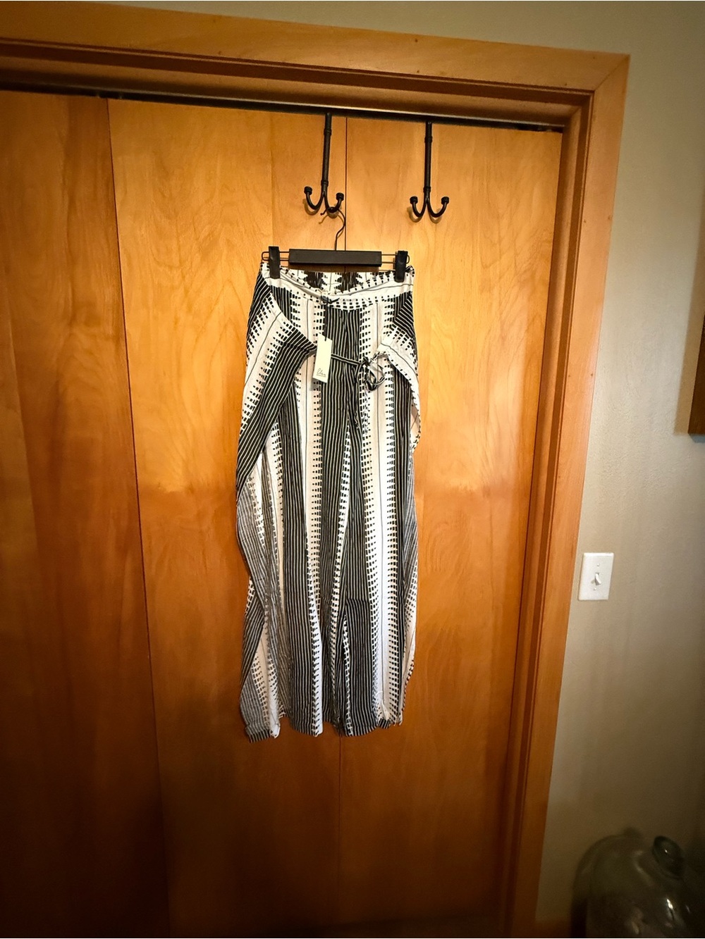 Elan Black and White Striped Wide Leg Pants